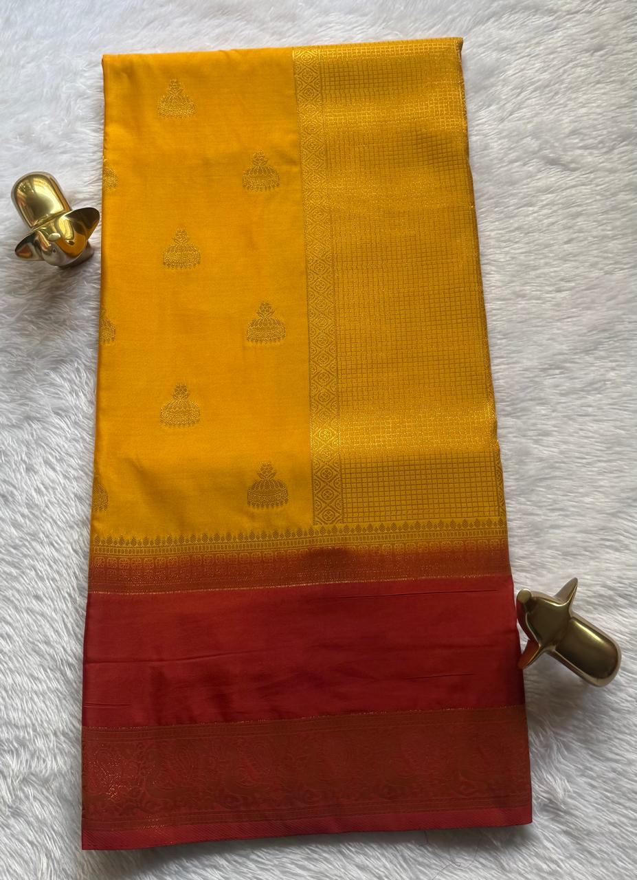 Semi Mysore Silk Jumka Butta With Rich Pallu And Pecock Border, Washable