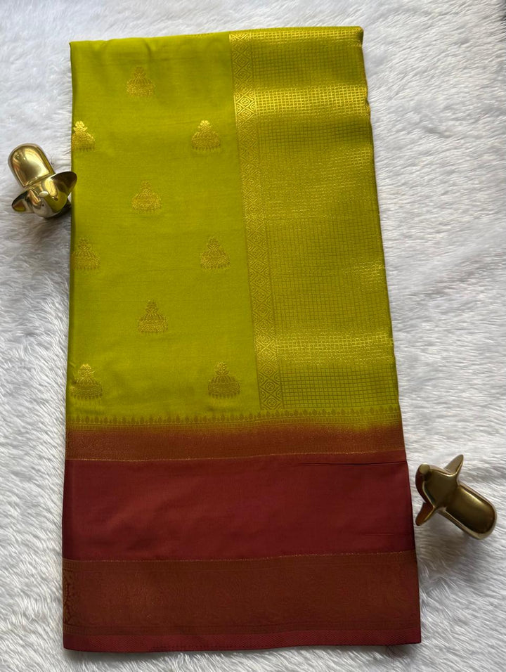 Semi Mysore Silk Jumka Butta With Rich Pallu And Pecock Border, Washable