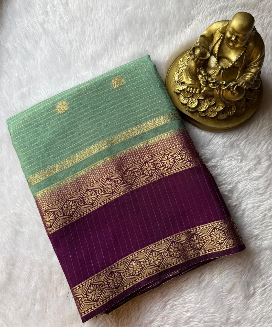 Semi Mysore Silk Small Checks Zari Butta With Bentex Border, Washable