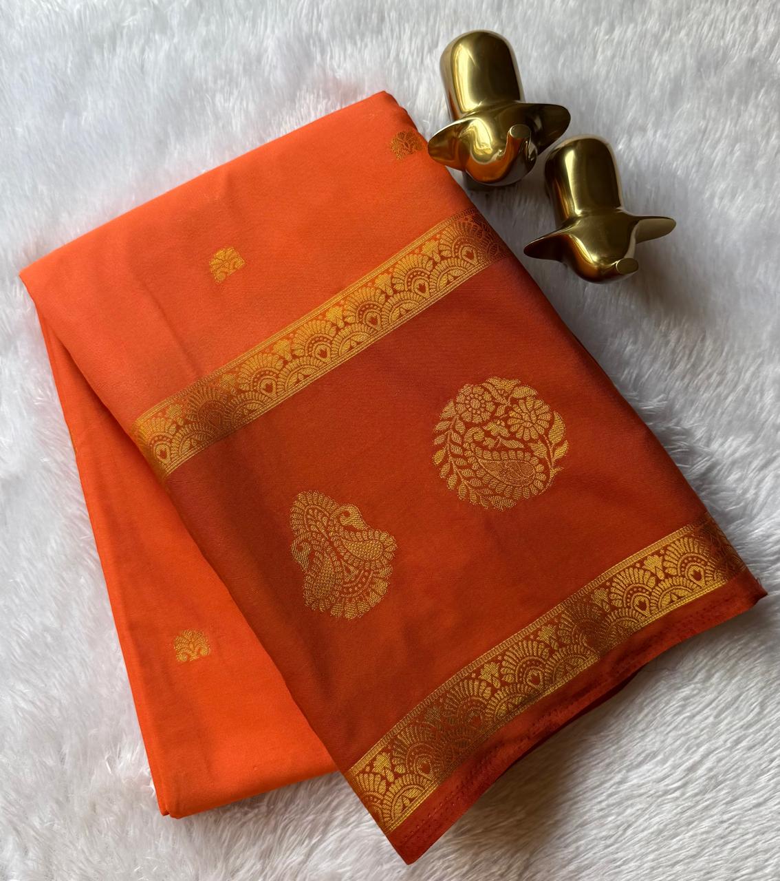 Semi Mysore Silk Small Butta With Flower and Double Mango Border