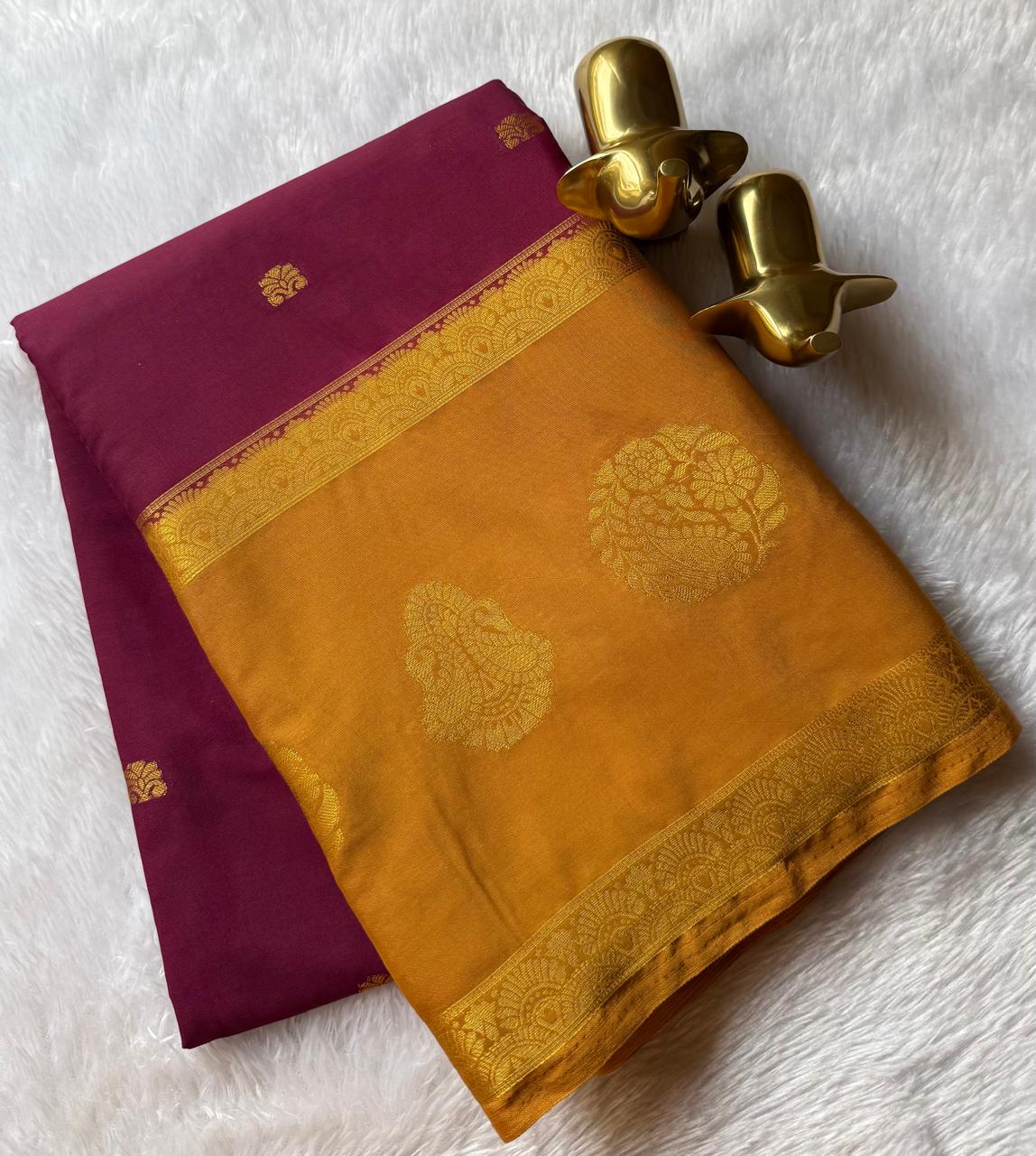 Semi Mysore Silk Small Butta With Flower and Double Mango Border