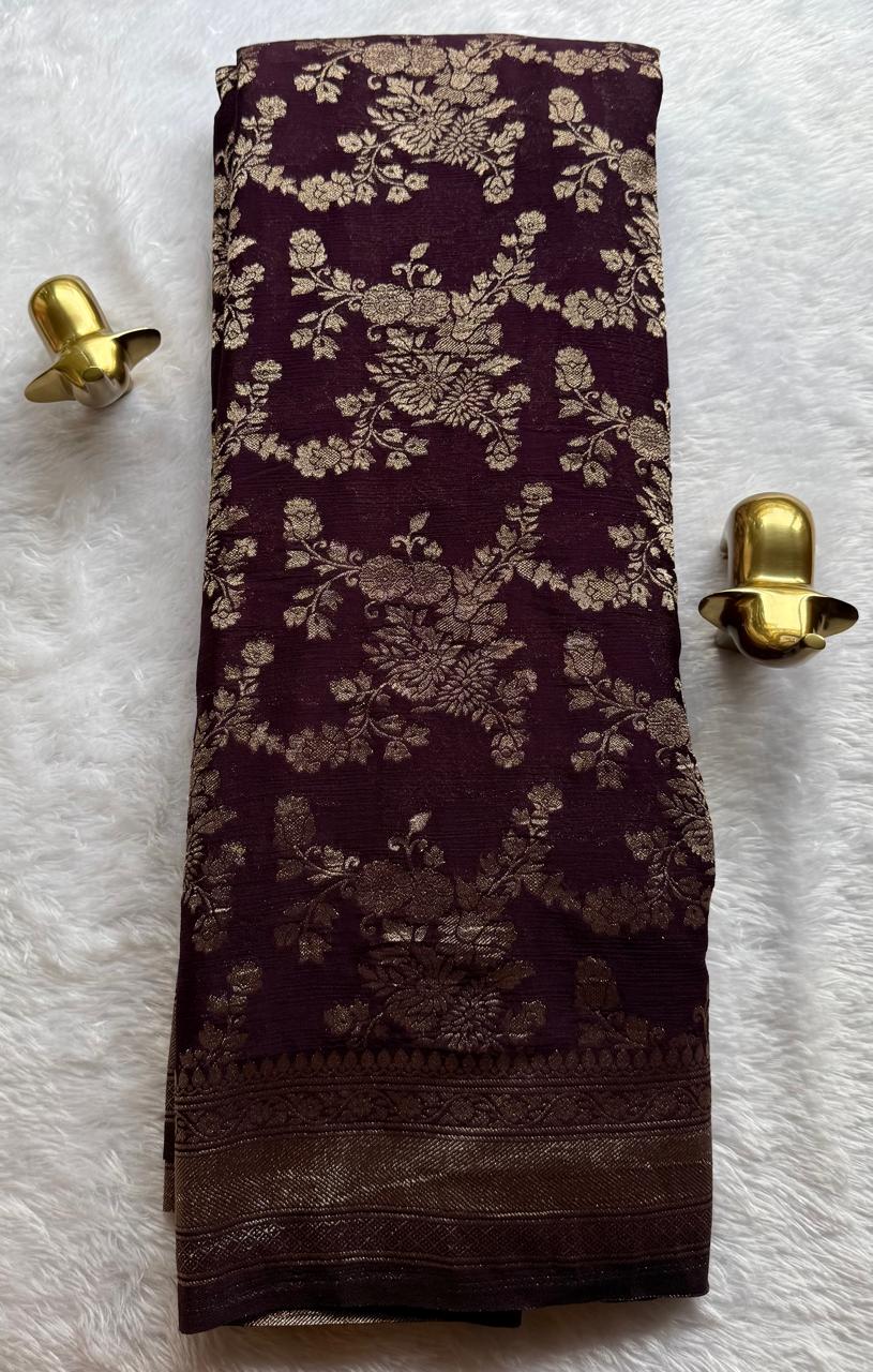 Crush Georgette Banaras Saree Jal Pattern