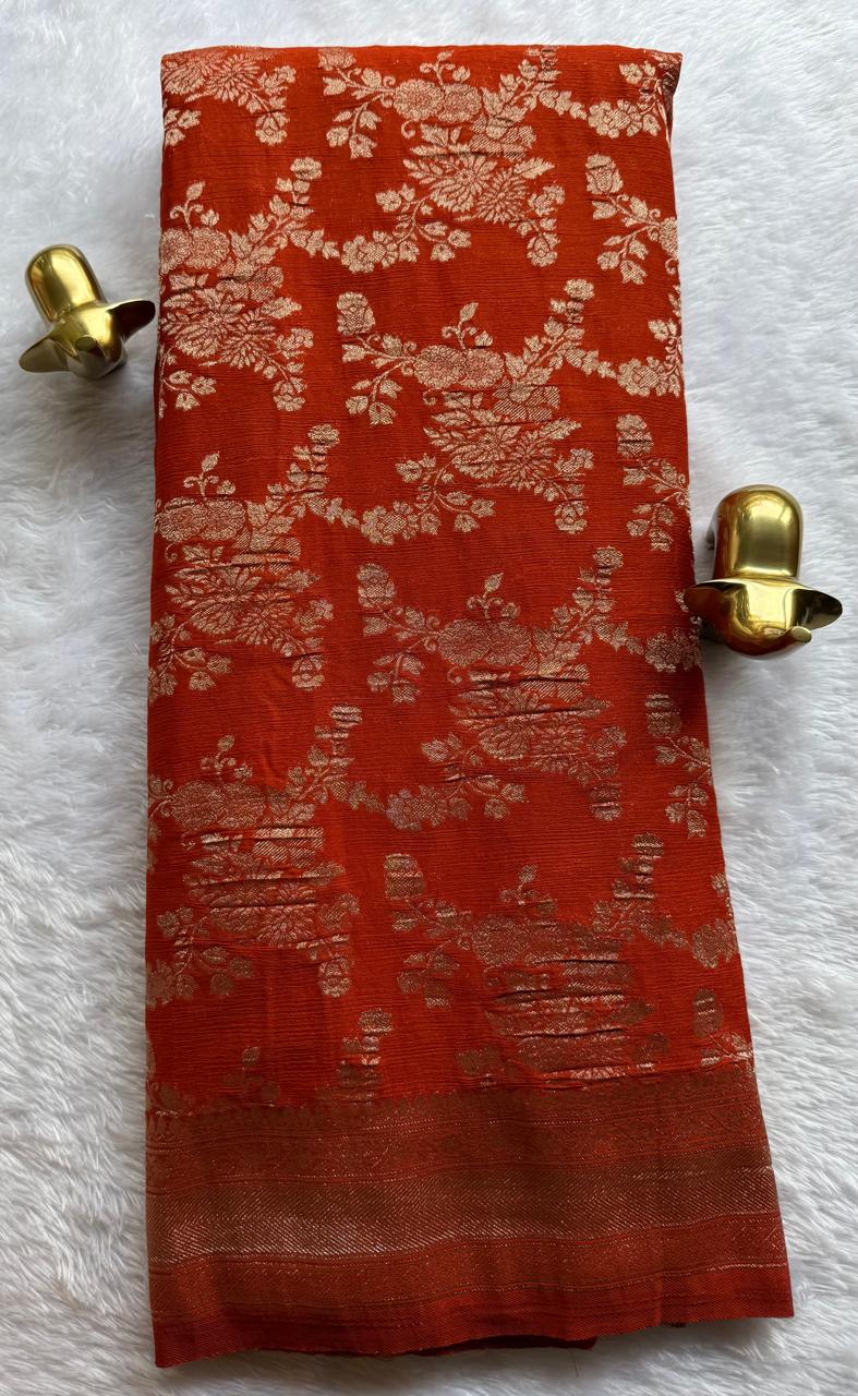 Crush Georgette Banaras Saree Jal Pattern