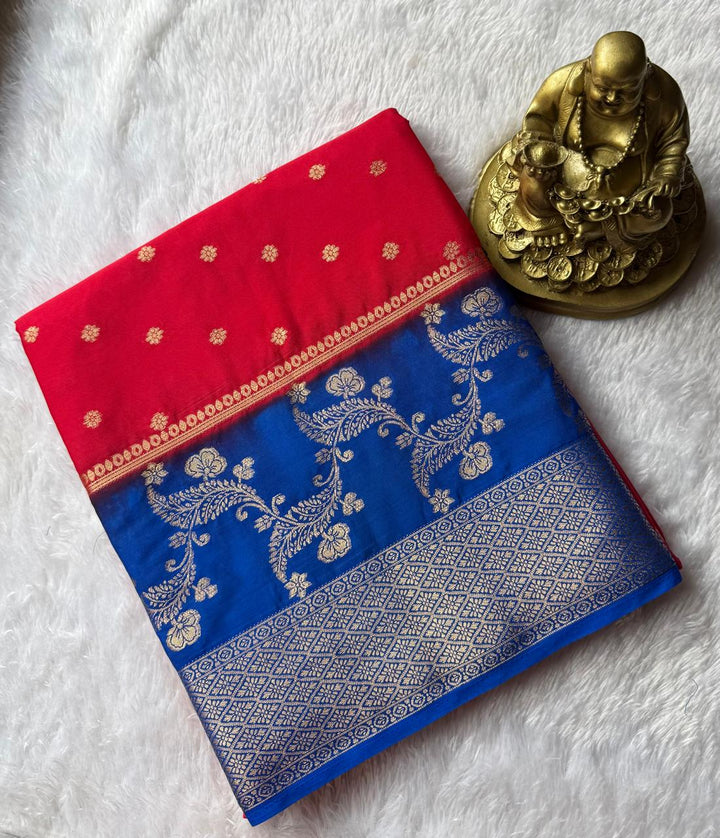 Semi Mysore Silk Flower Butta n Climber Border With Rich Pallu, Washable