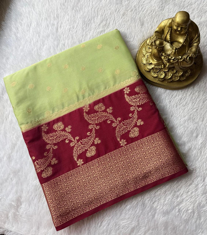 Semi Mysore Silk Flower Butta n Climber Border With Rich Pallu, Washable