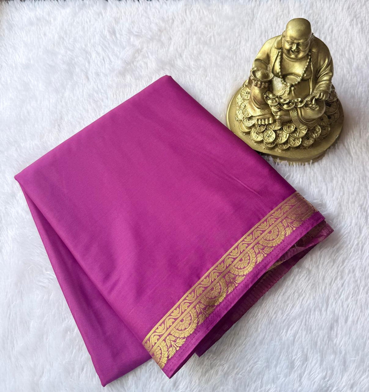 Semi Mysore Silk Self Saree Leaf Piping Border, Washable
