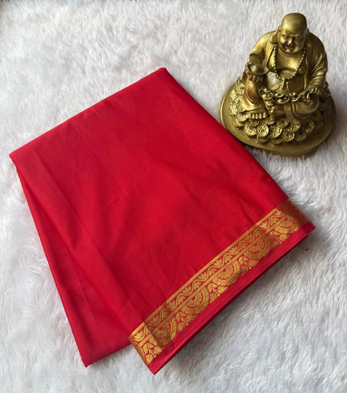 Semi Mysore Silk Self Saree Leaf Piping Border, Washable