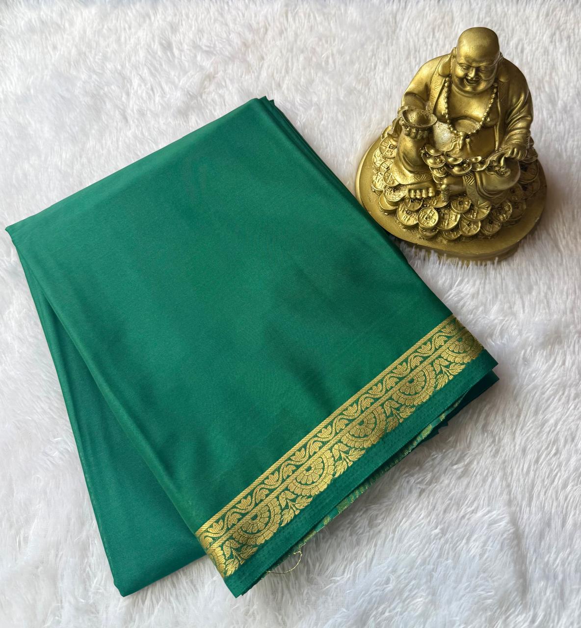 Semi Mysore Silk Self Saree Leaf Piping Border, Washable