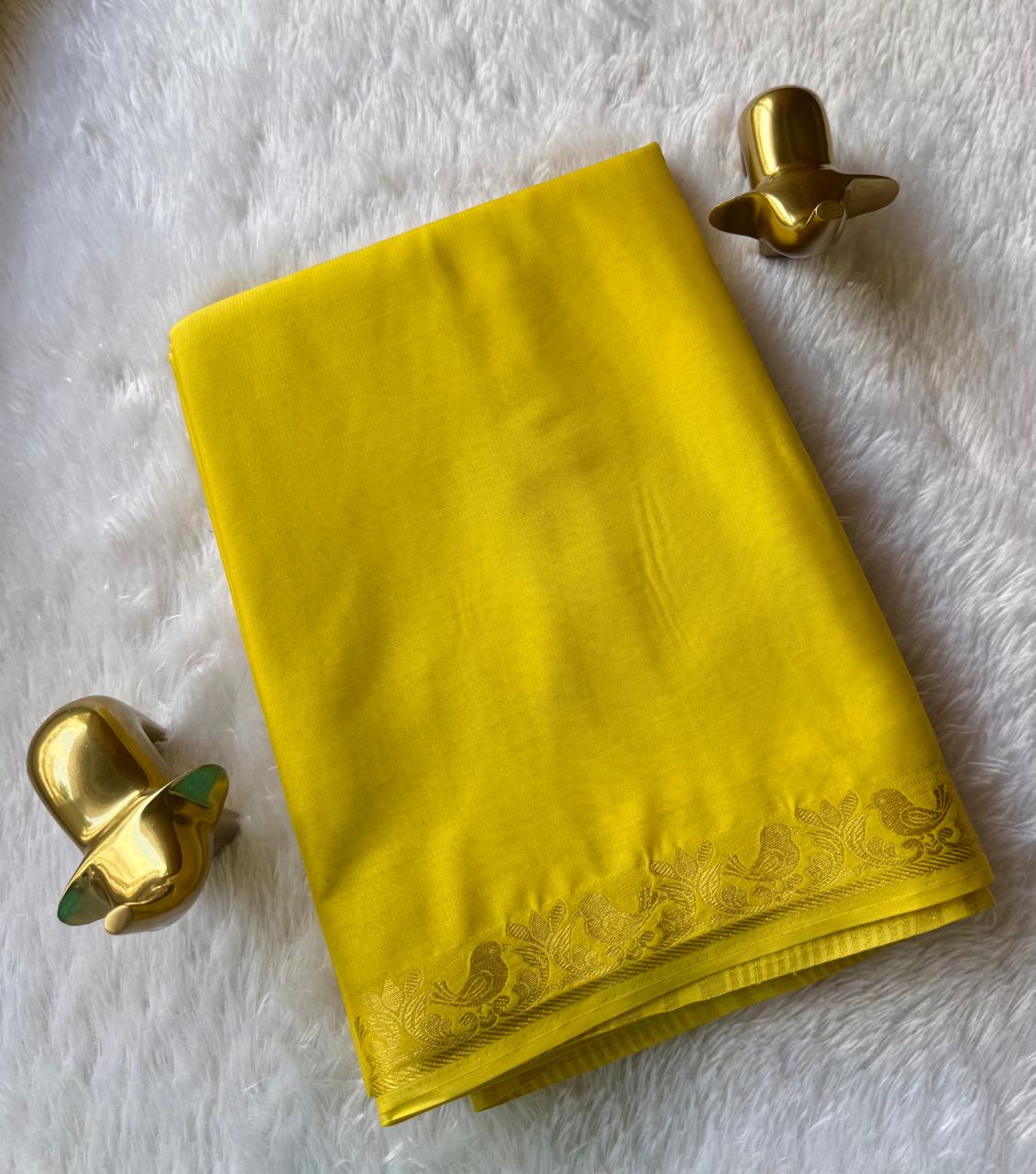 Semi Mysore Silk Self Saree Bird Piping Border, Washabl