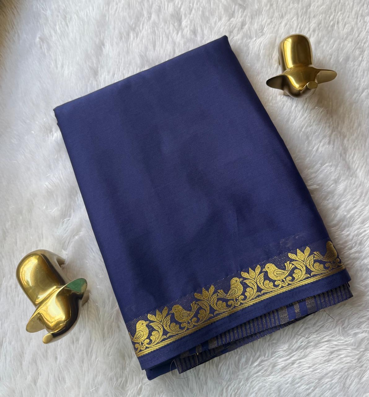 Semi Mysore Silk Self Saree Bird Piping Border, Washabl