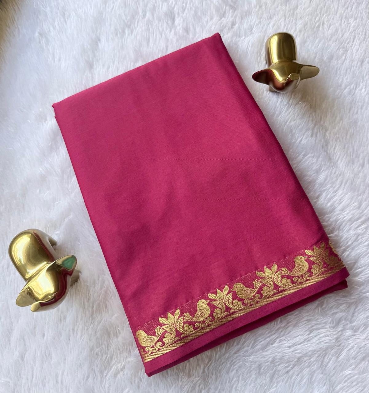 Semi Mysore Silk Self Saree Bird Piping Border, Washabl