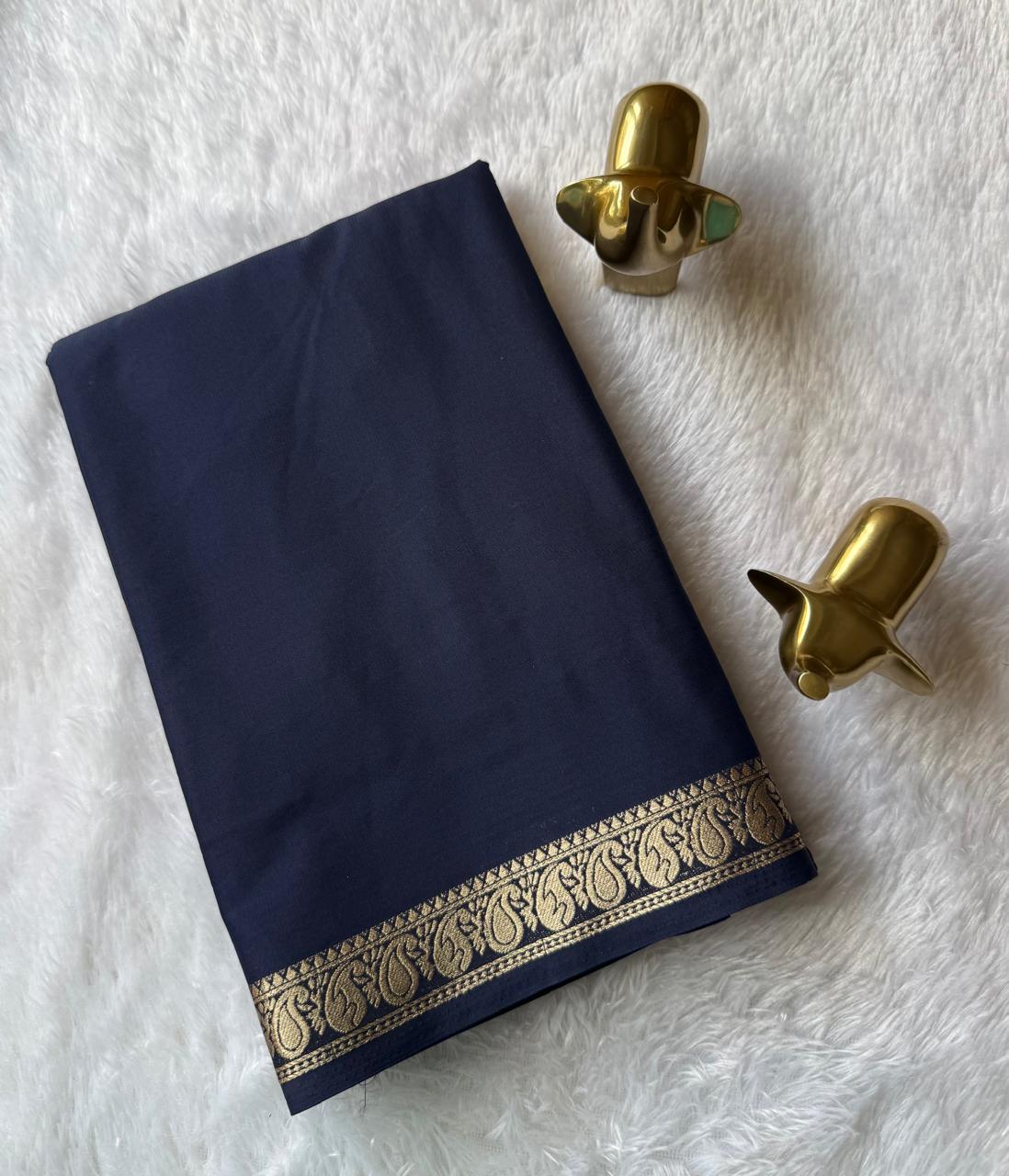 Semi Mysore Silk Self Saree Mango Piping Border, Washable