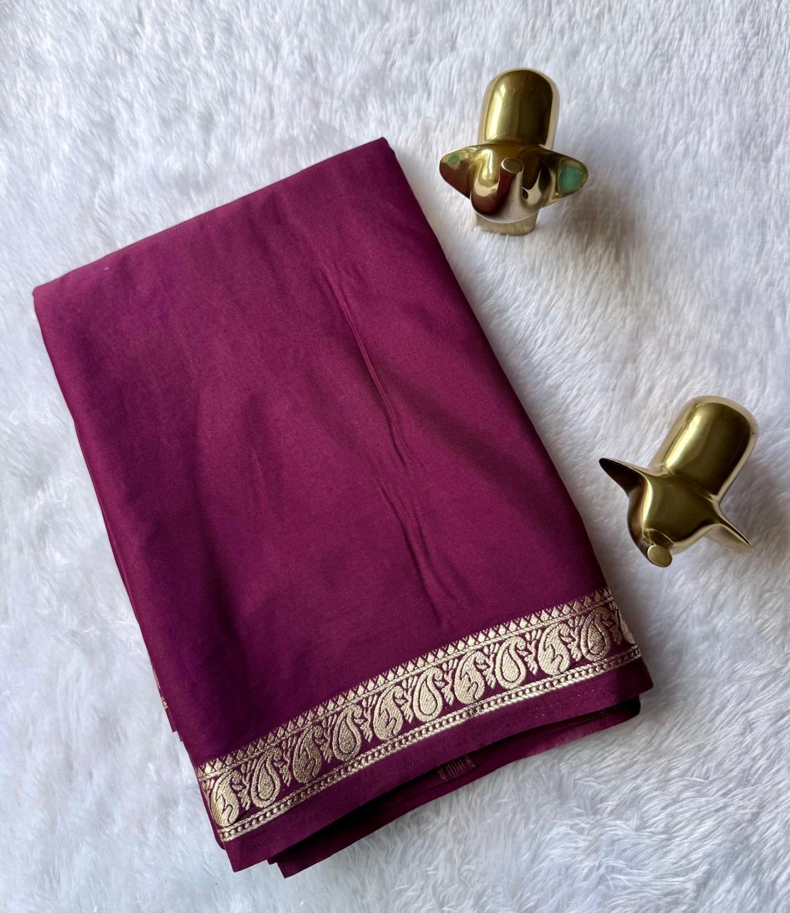 Semi Mysore Silk Self Saree Mango Piping Border, Washable