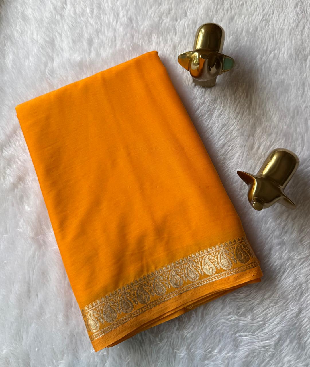 Semi Mysore Silk Self Saree Mango Piping Border, Washable