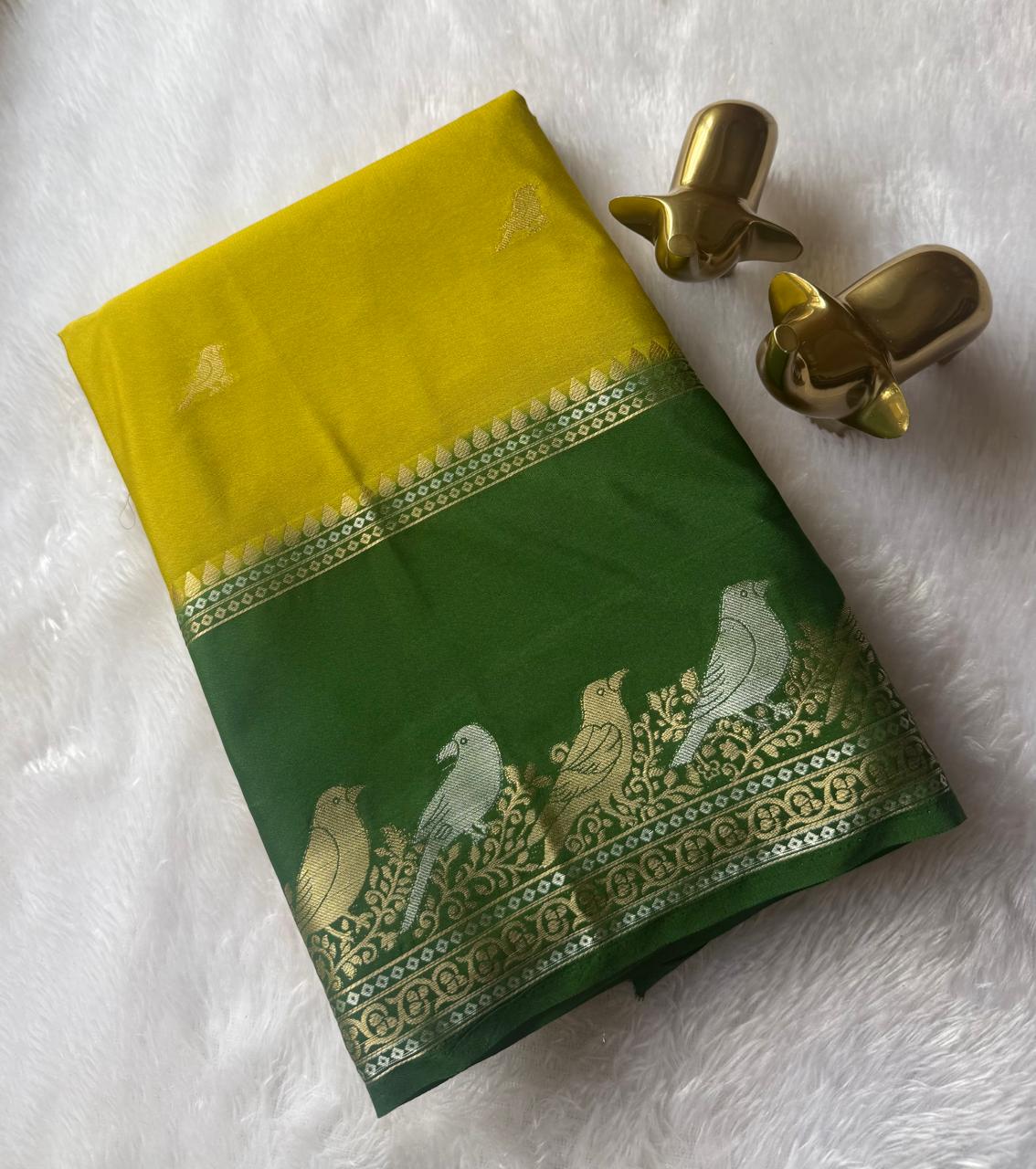 Semi Mysore Silk Parrot Butta With Nirva Parrot Border