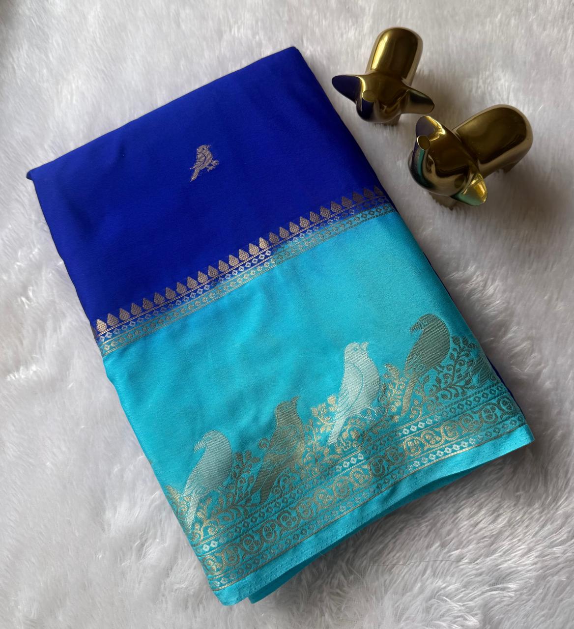 Semi Mysore Silk Parrot Butta With Nirva Parrot Border