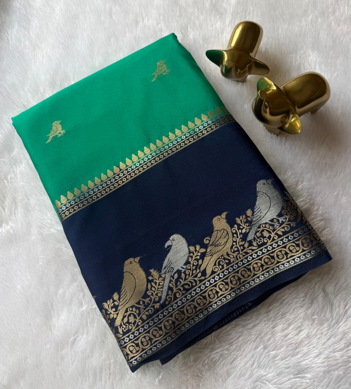 Semi Mysore Silk Parrot Butta With Nirva Parrot Border