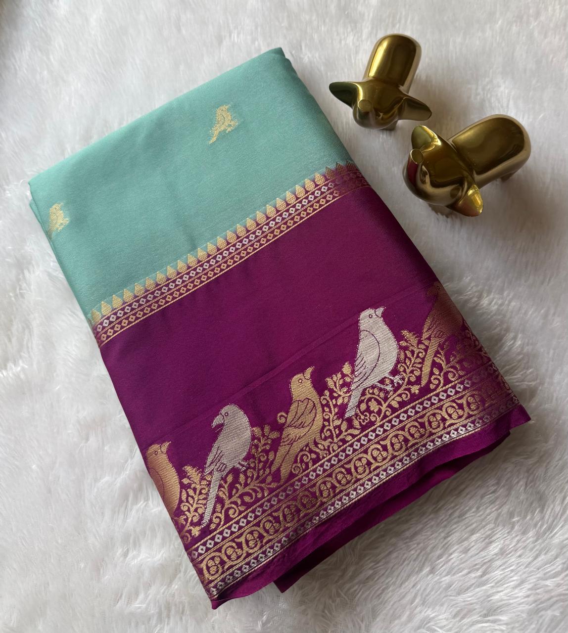 Semi Mysore Silk Parrot Butta With Nirva Parrot Border