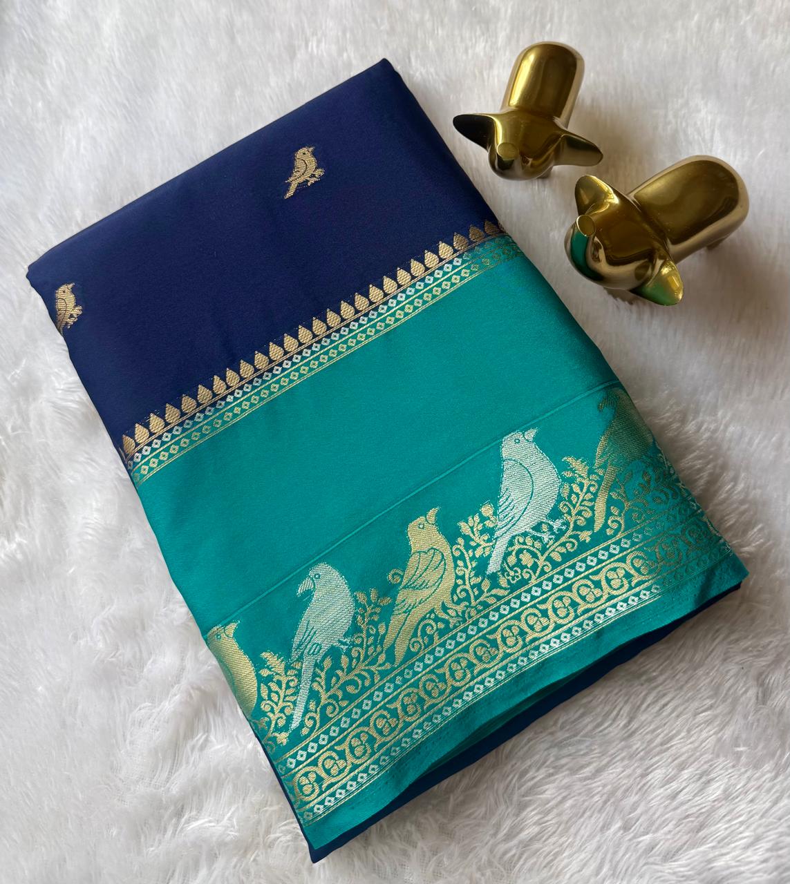 Semi Mysore Silk Parrot Butta With Nirva Parrot Border