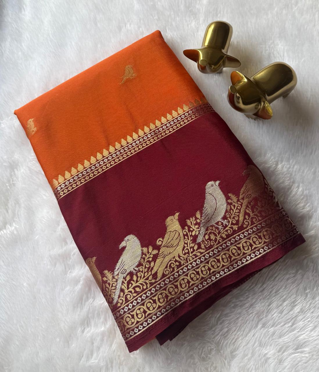 Semi Mysore Silk Parrot Butta With Nirva Parrot Border
