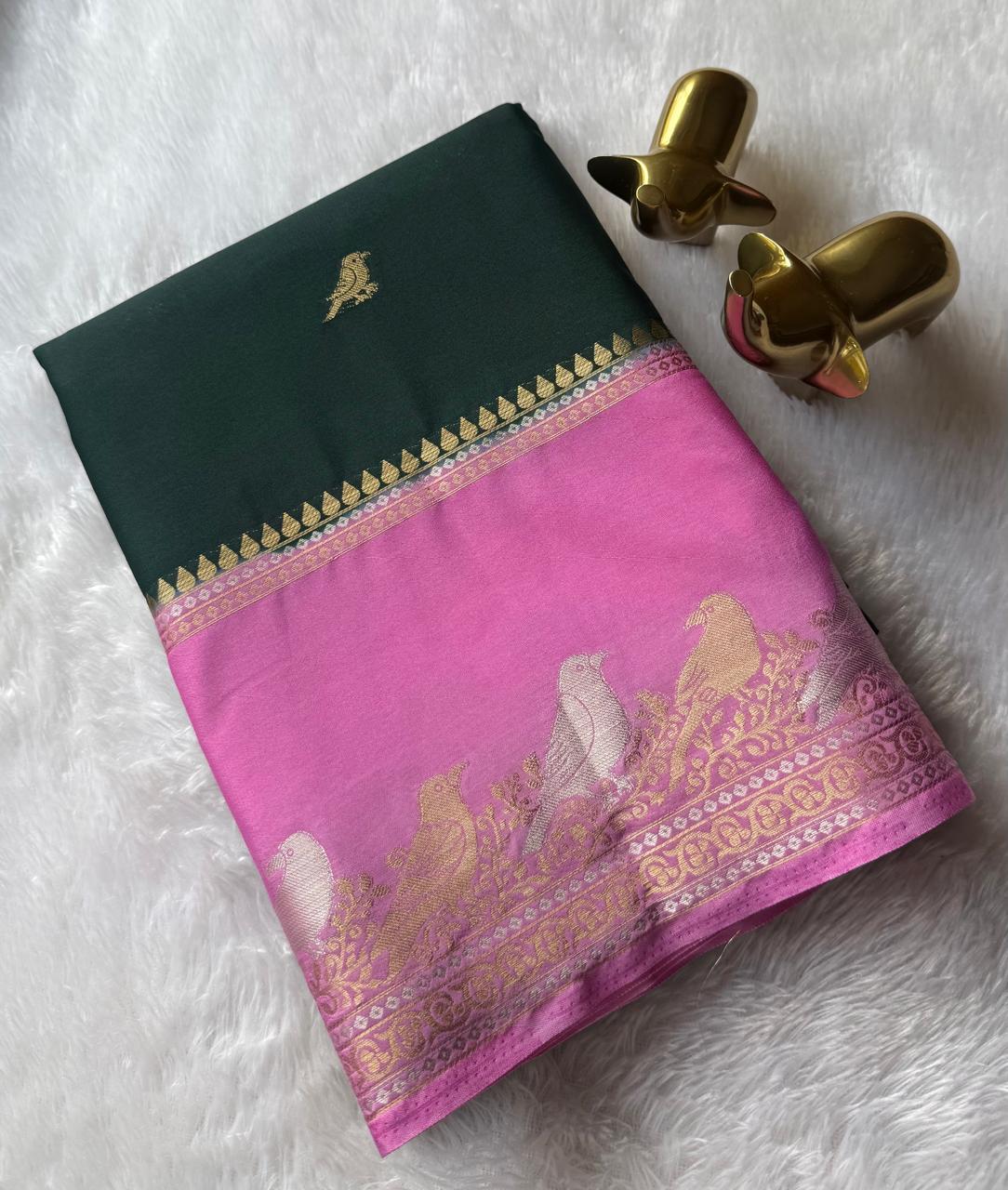 Semi Mysore Silk Parrot Butta With Nirva Parrot Border