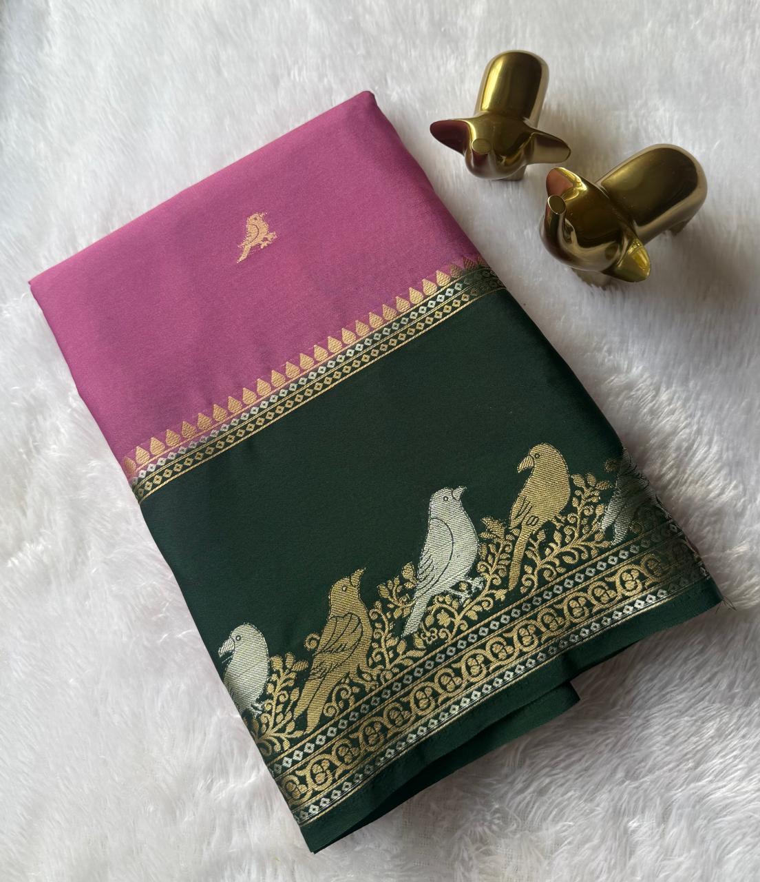 Semi Mysore Silk Parrot Butta With Nirva Parrot Border