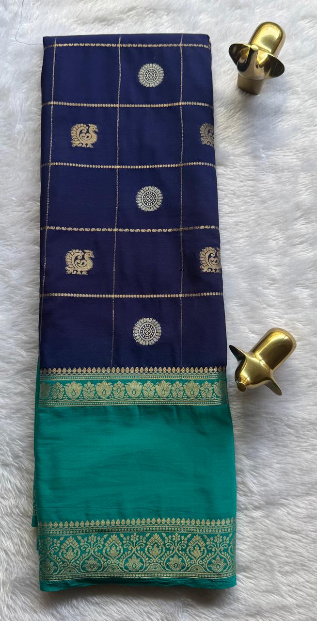 Semi Mysore Silk Big Checks Butta With Bentex Border