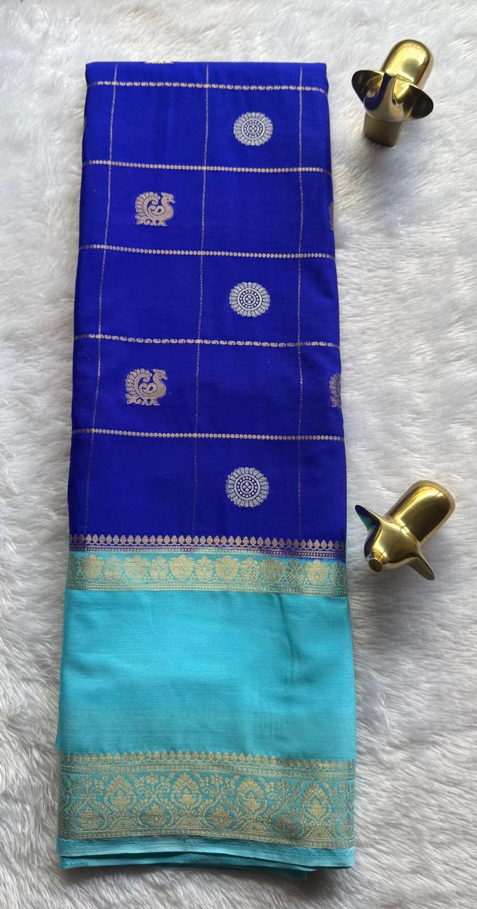 Semi Mysore Silk Big Checks Butta With Bentex Border