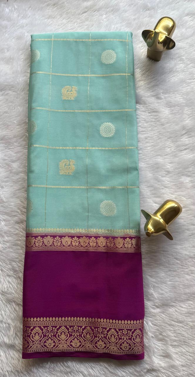 Semi Mysore Silk Big Checks Butta With Bentex Border