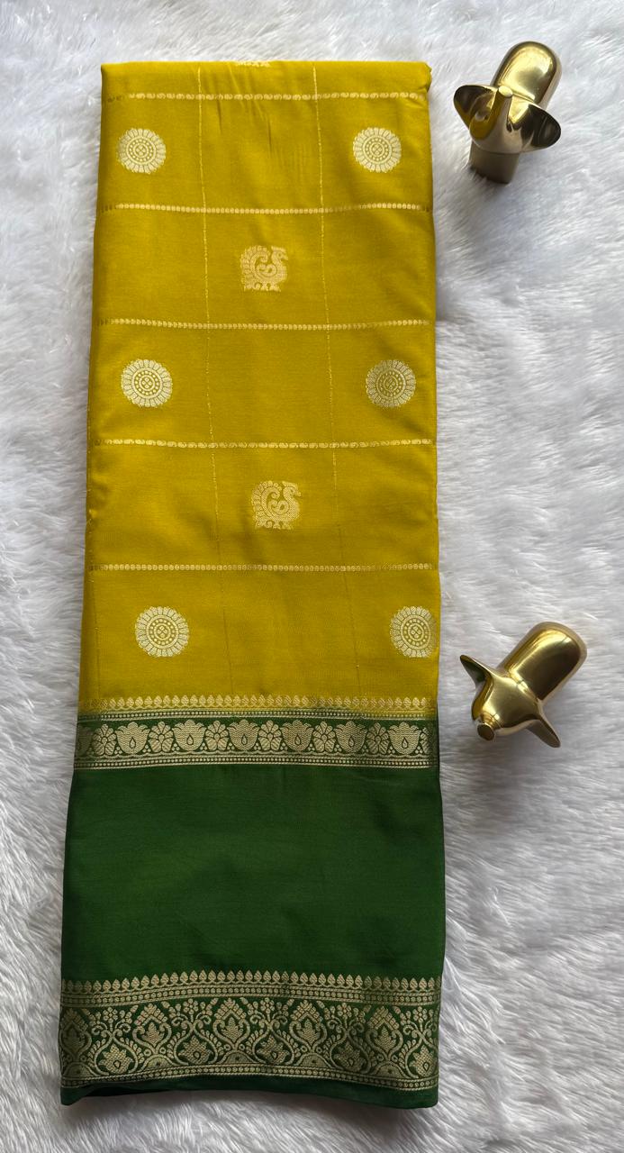 Semi Mysore Silk Big Checks Butta With Bentex Border