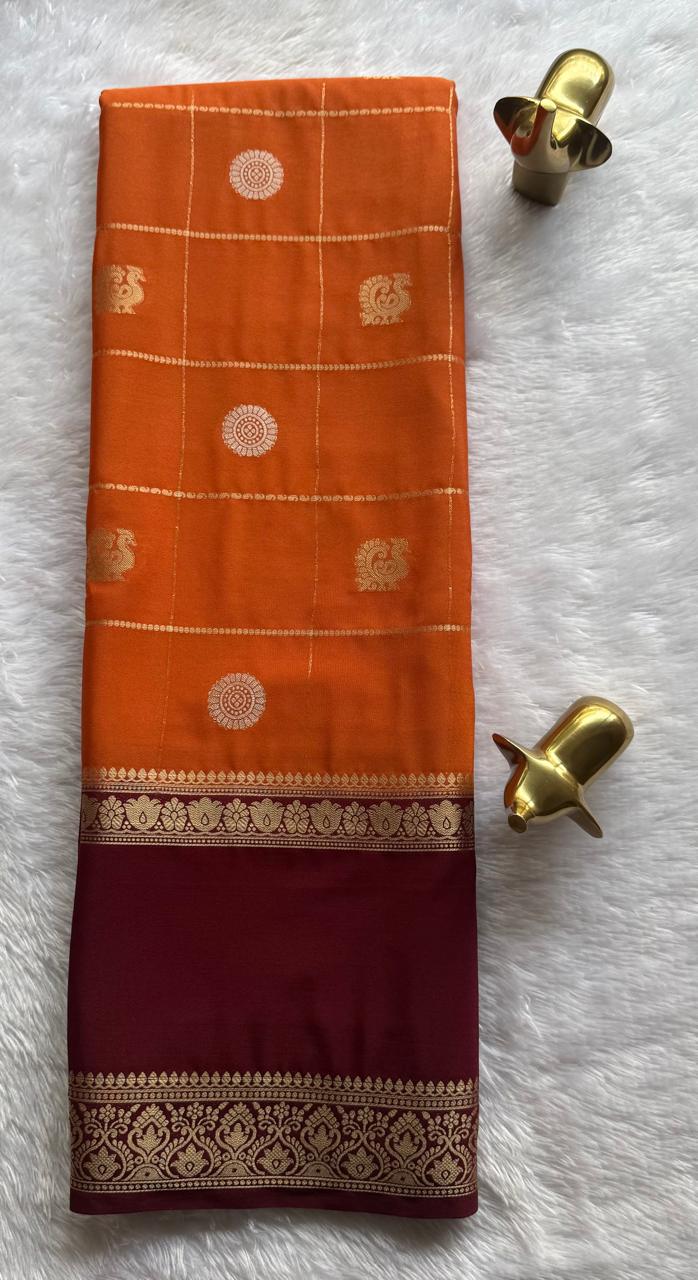 Semi Mysore Silk Big Checks Butta With Bentex Border