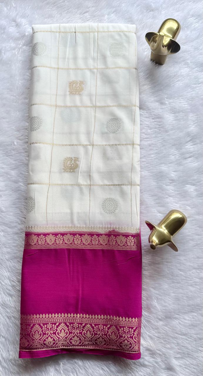 Semi Mysore Silk Big Checks Butta With Bentex Border