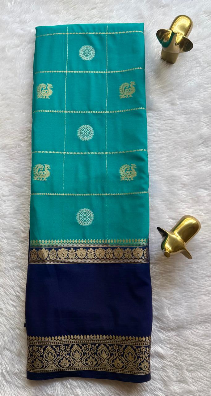 Semi Mysore Silk Big Checks Butta With Bentex Border