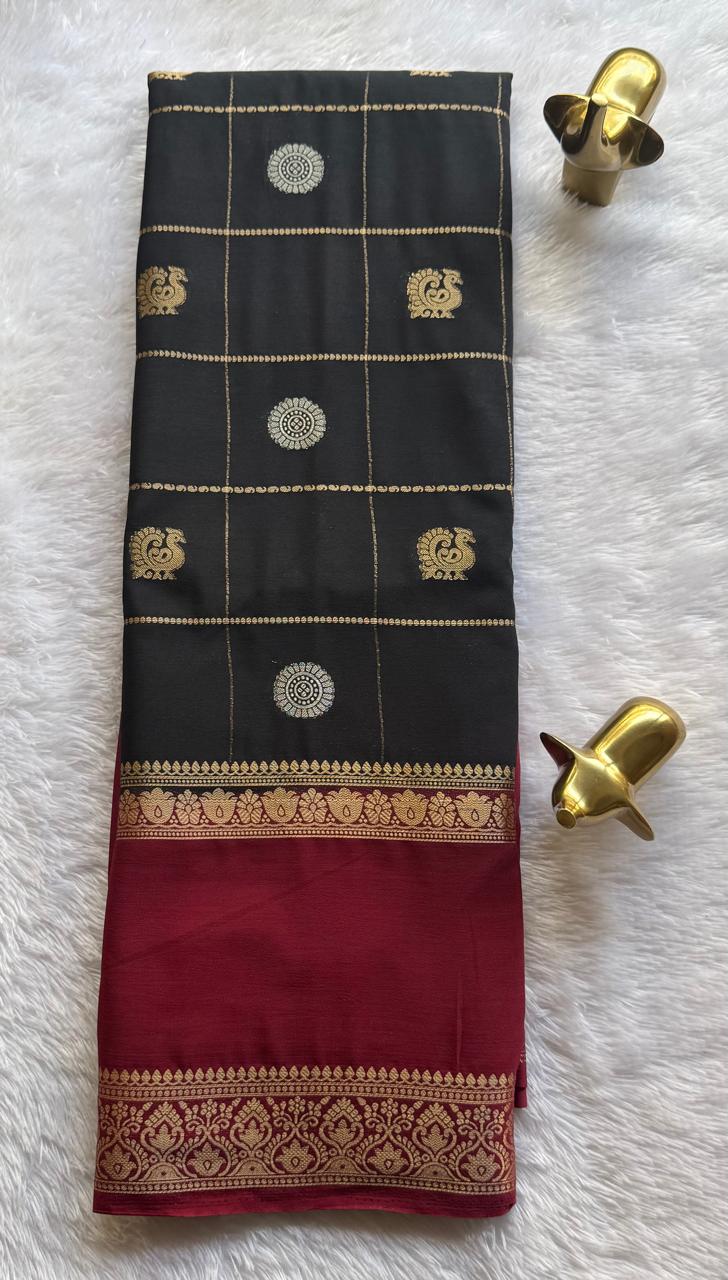 Semi Mysore Silk Big Checks Butta With Bentex Border