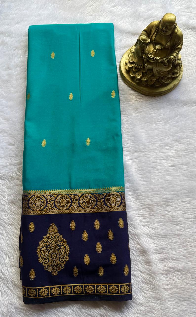 Semi Mysore Silk Small Butta With Mango Chakara Border