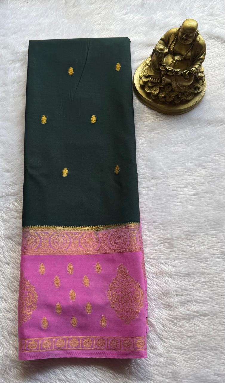 Semi Mysore Silk Small Butta With Mango Chakara Border