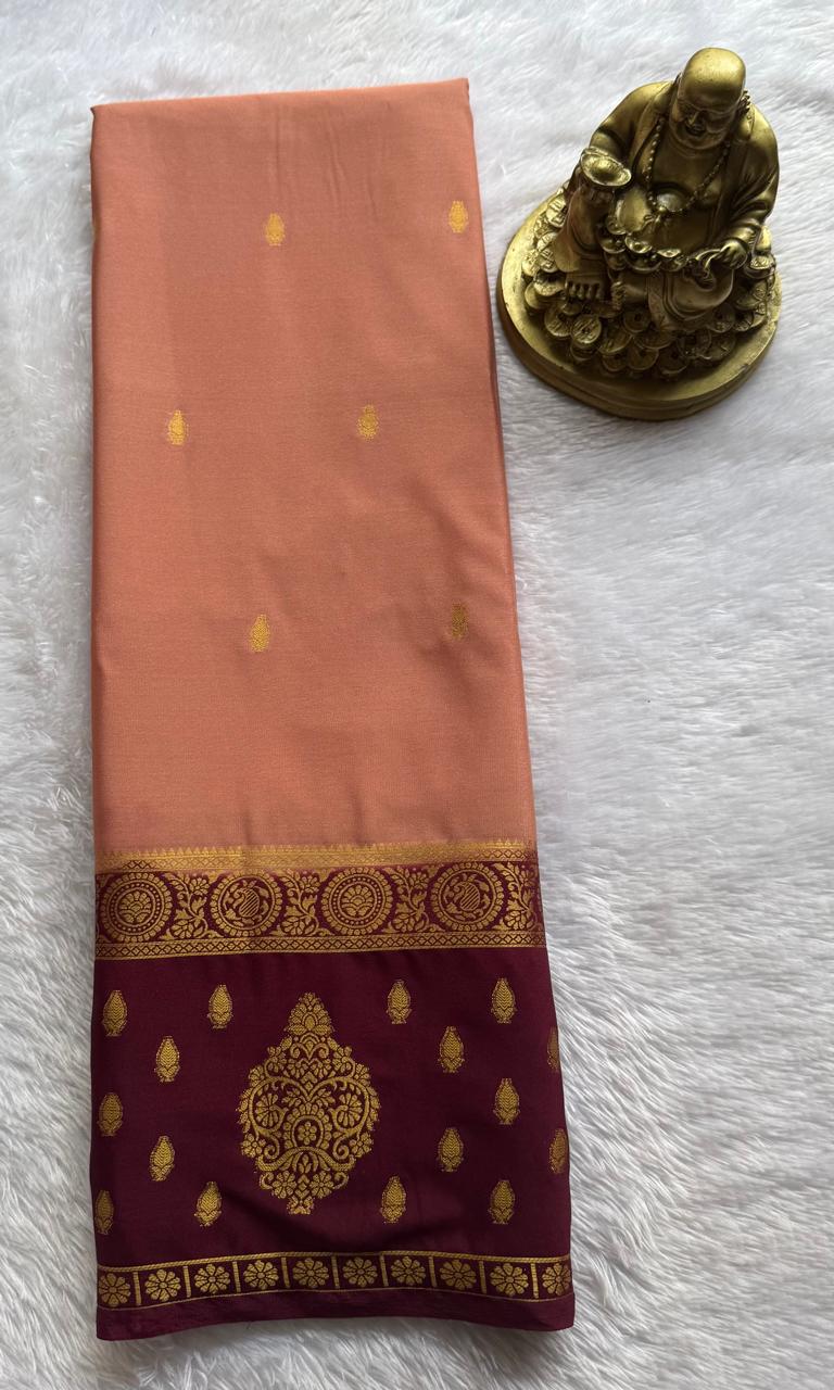 Semi Mysore Silk Small Butta With Mango Chakara Border