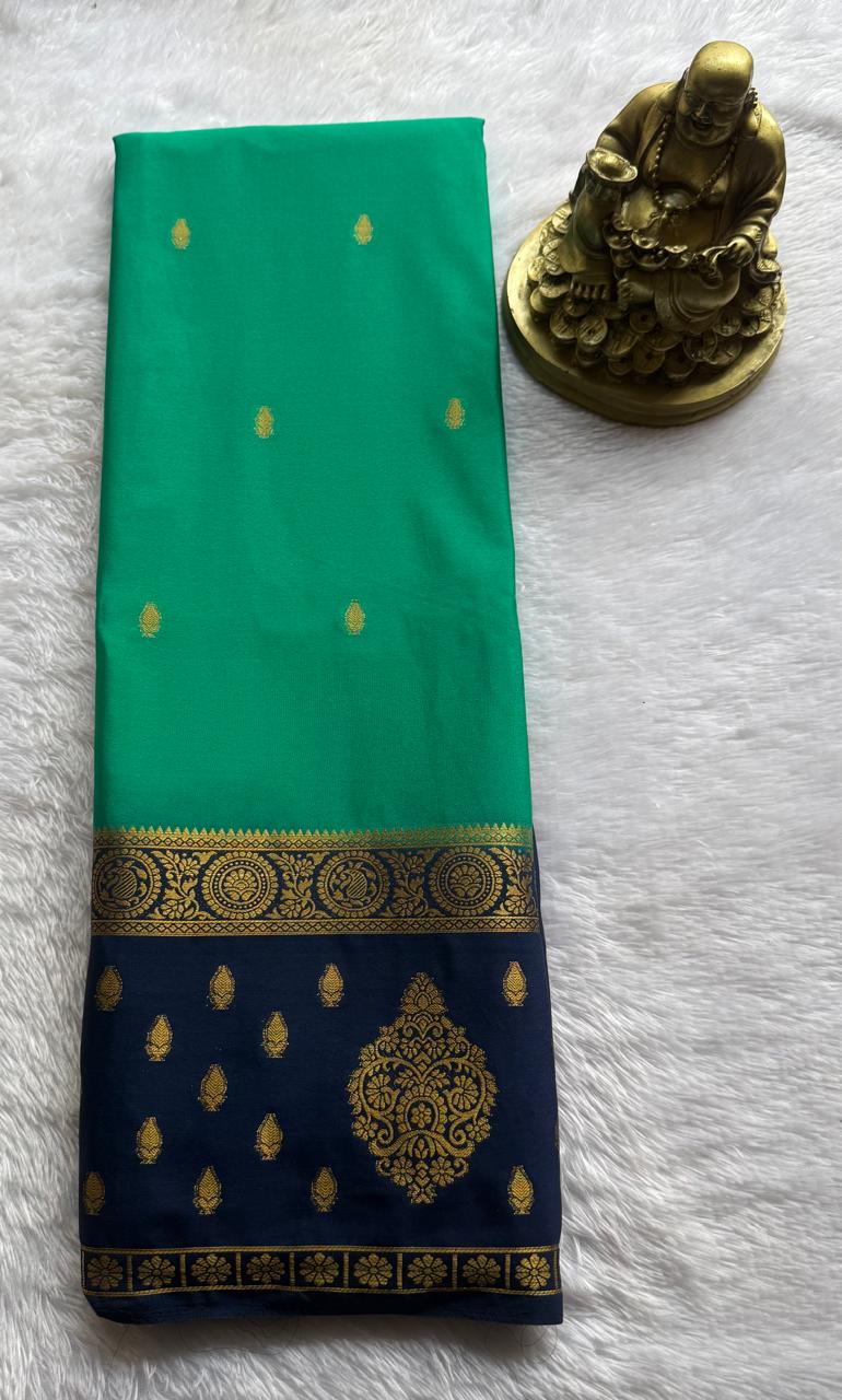 Semi Mysore Silk Small Butta With Mango Chakara Border