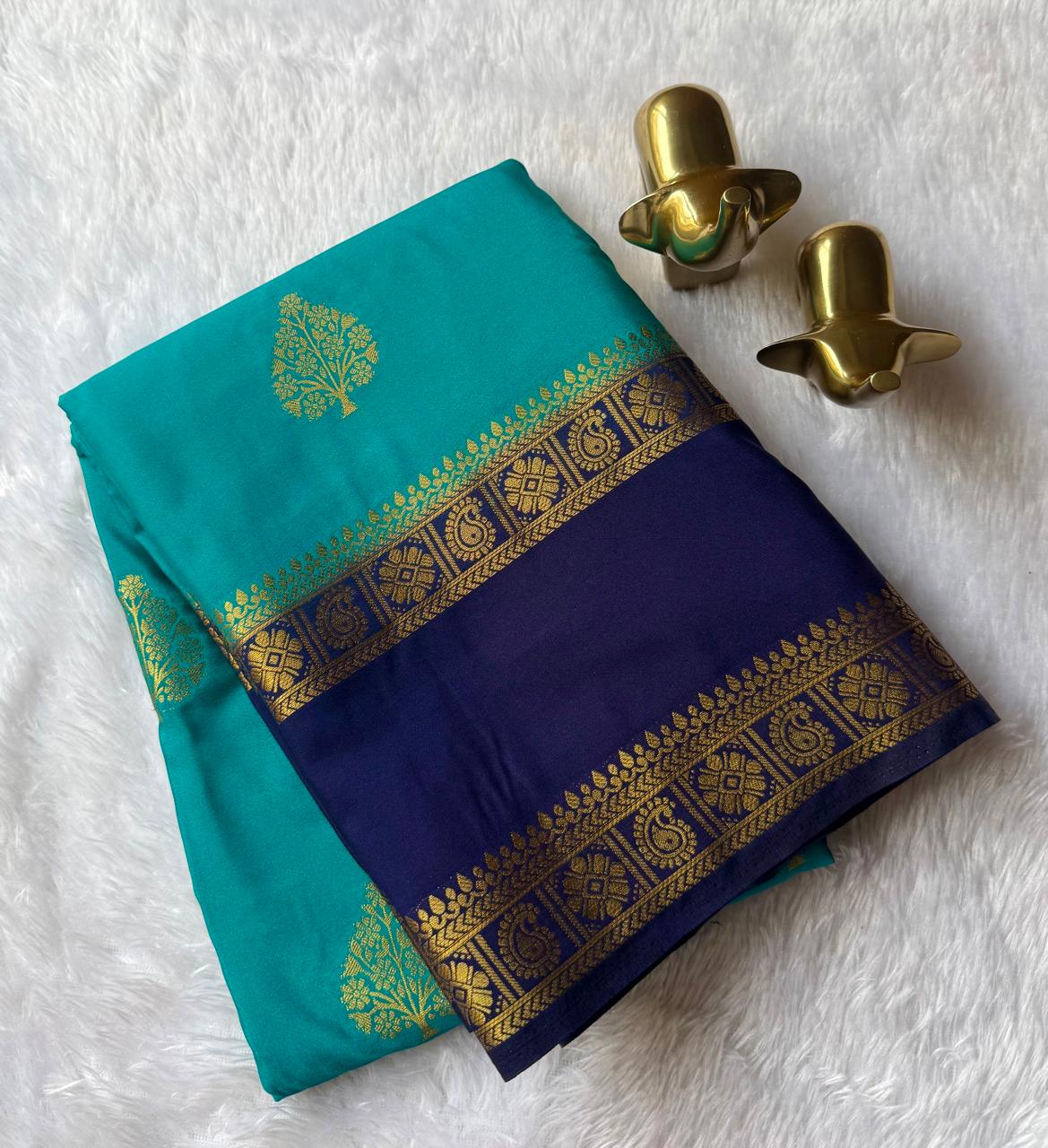 Semi Mysore Silk Tree Butta With Mango Flower Bentex Border