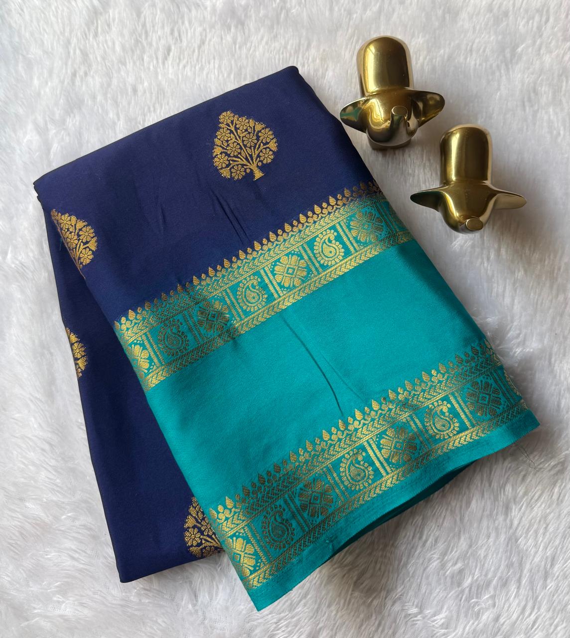Semi Mysore Silk Tree Butta With Mango Flower Bentex Border