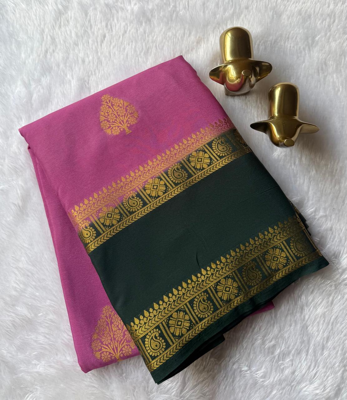 Semi Mysore Silk Tree Butta With Mango Flower Bentex Border