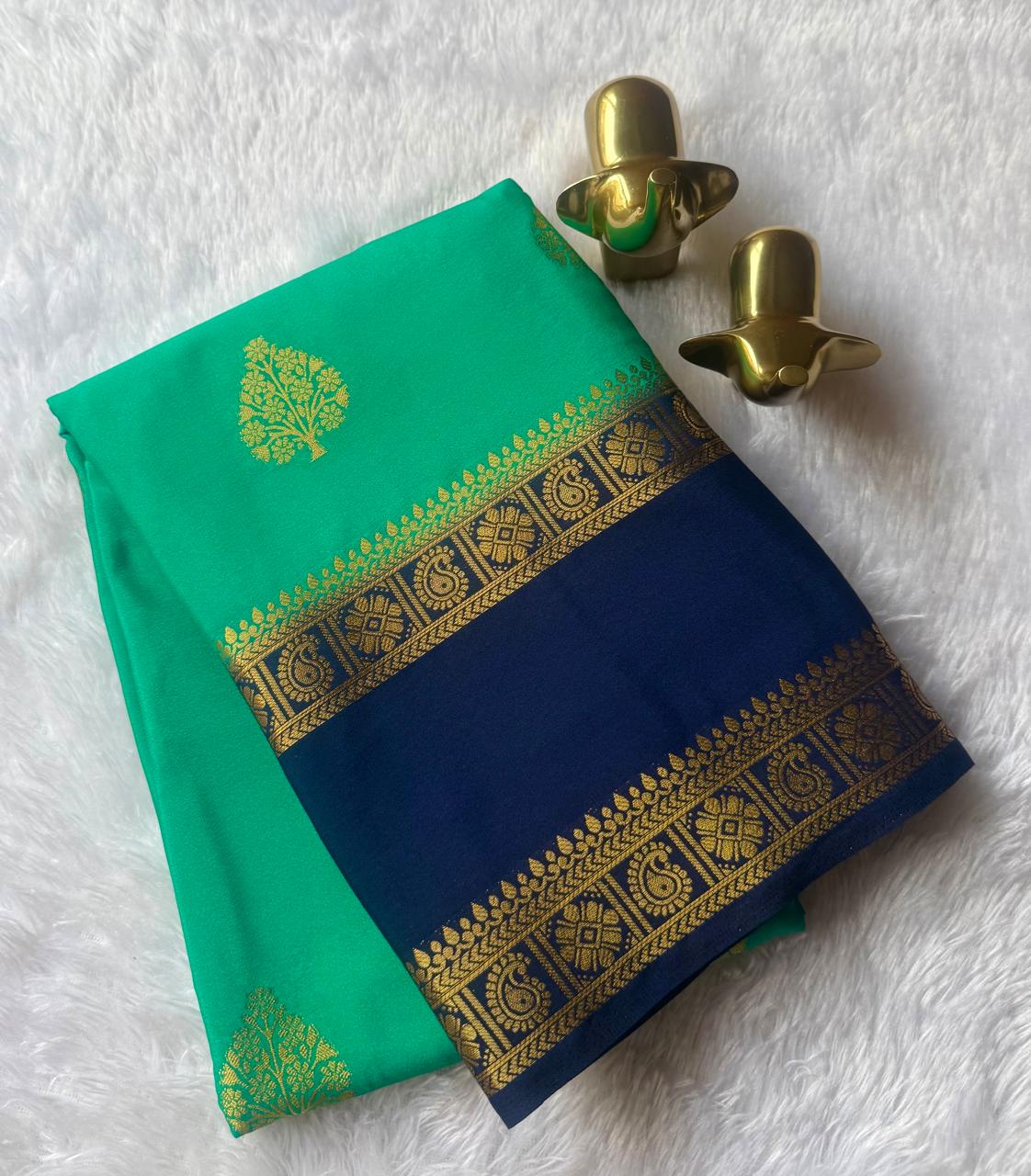 Semi Mysore Silk Tree Butta With Mango Flower Bentex Border