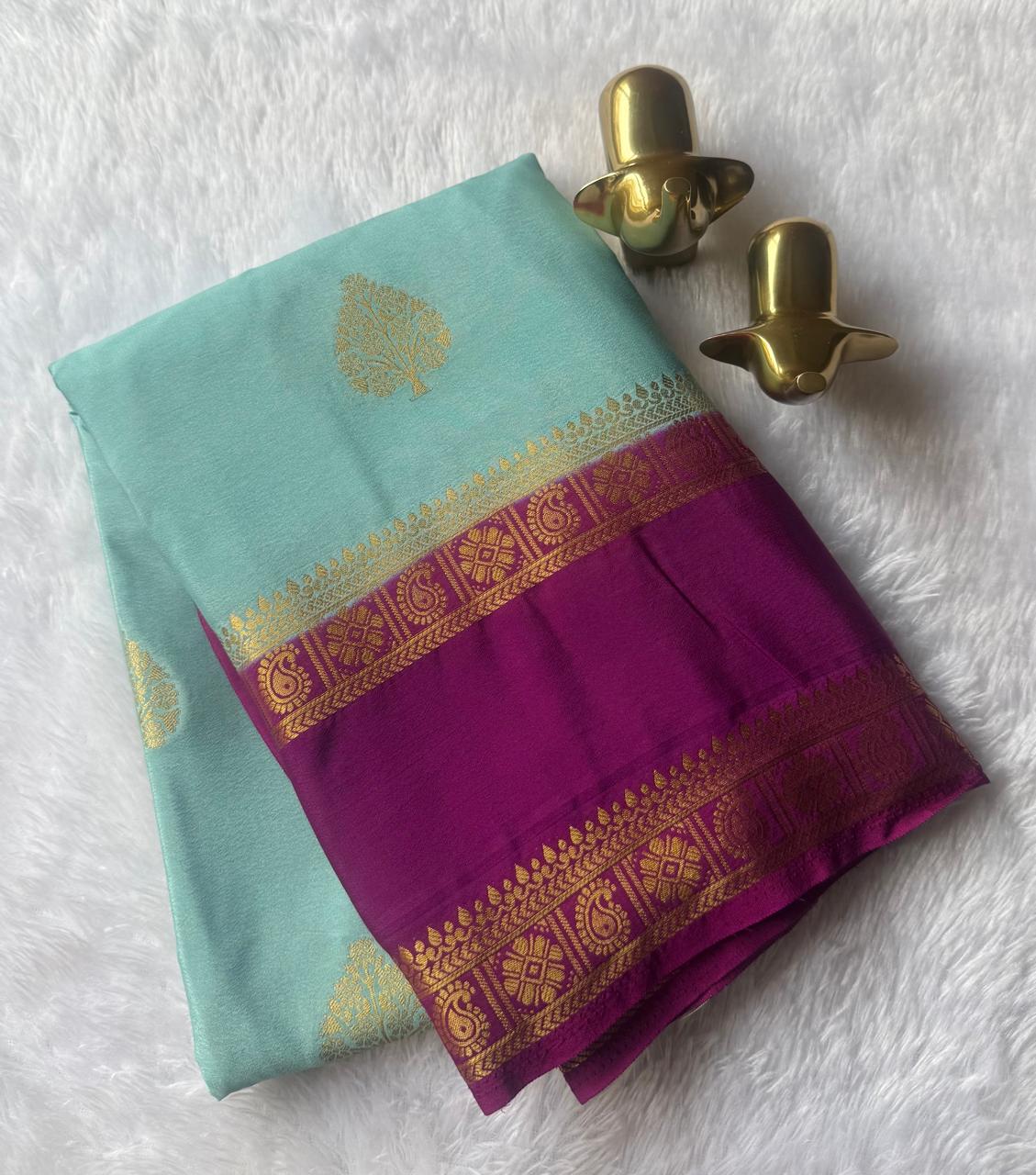 Semi Mysore Silk Tree Butta With Mango Flower Bentex Border