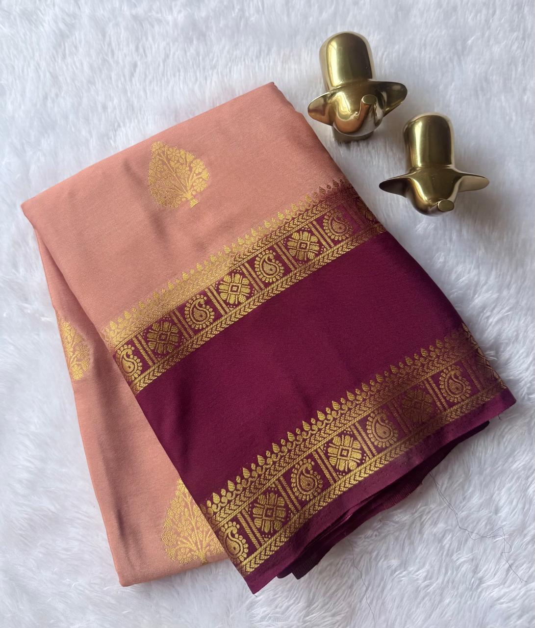 Semi Mysore Silk Tree Butta With Mango Flower Bentex Border