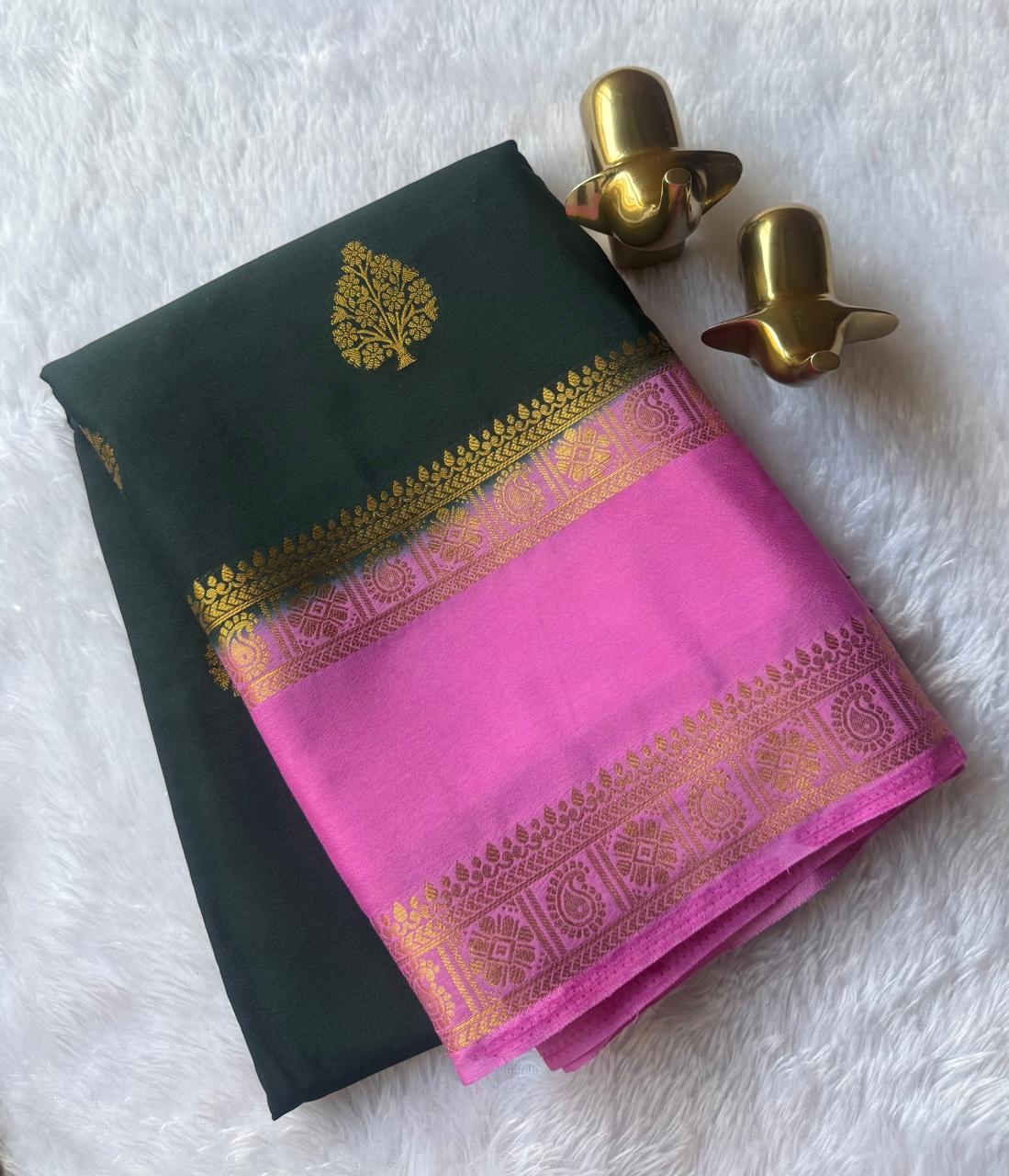 Semi Mysore Silk Tree Butta With Mango Flower Bentex Border