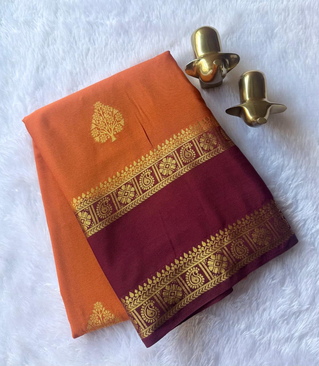 Semi Mysore Silk Tree Butta With Mango Flower Bentex Border