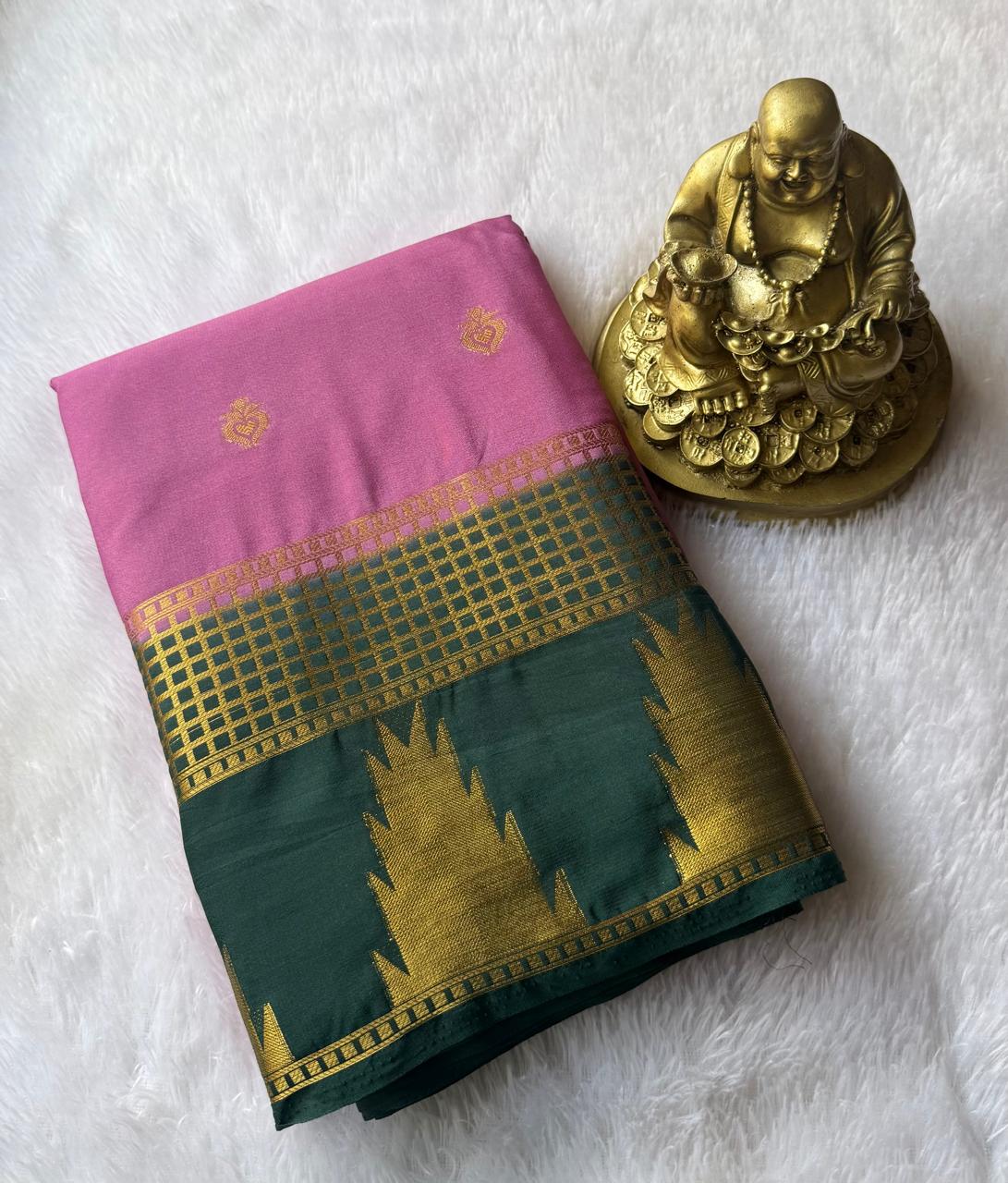 Semi Mysore Silk Small Butta With Temple Border