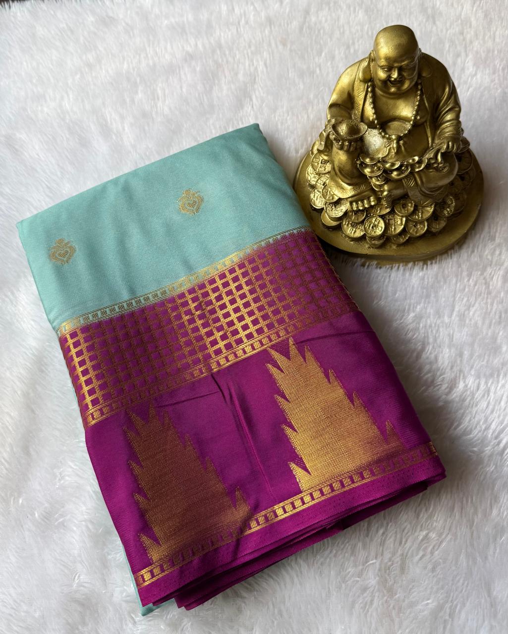 Semi Mysore Silk Small Butta With Temple Border