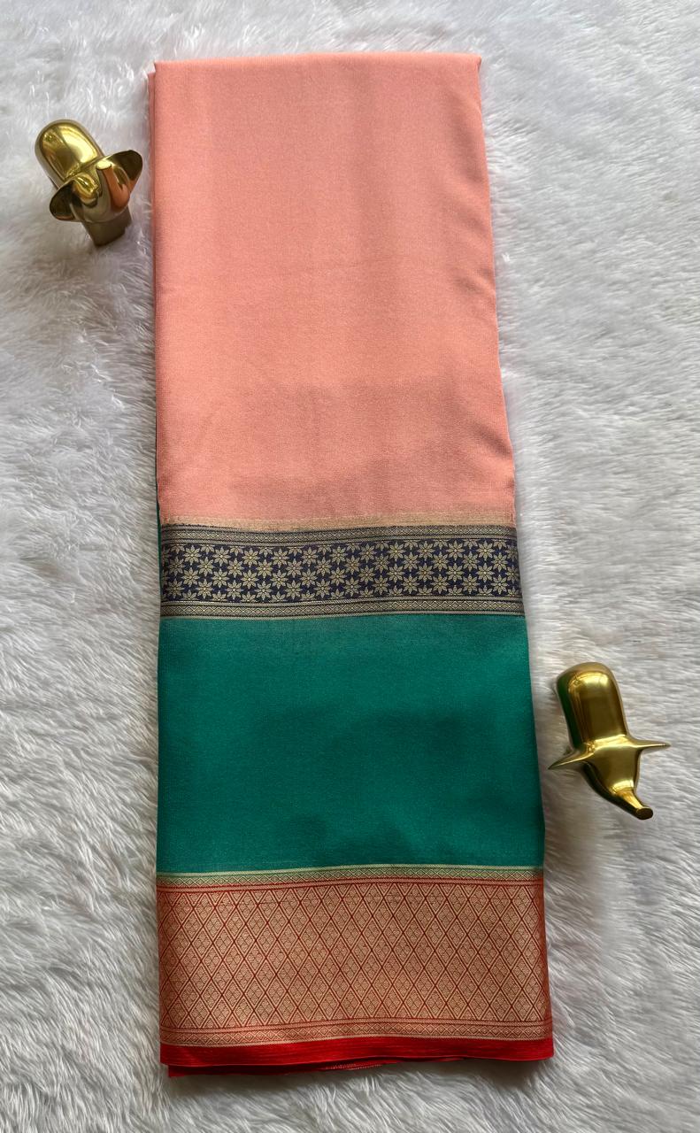 Semi Mysore Silk Flower Border 4D , Washable