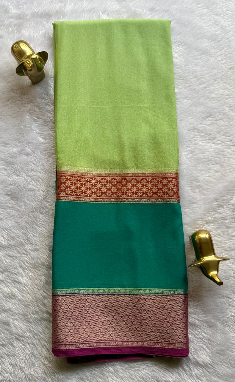 Semi Mysore Silk Flower Border 4D , Washable